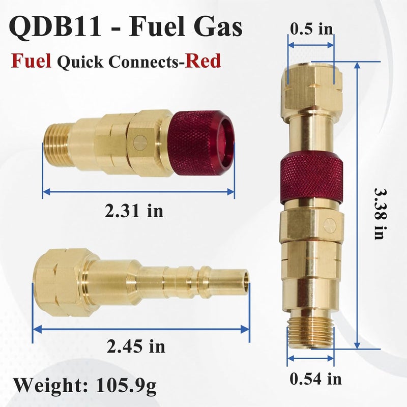 Ebrmeiwo QDB10 Quick Disconnect Kits for Torches with Check Valves, Torch-to-Hose Set, Fuel-Red, Oxy-Green, Brass - Image 4
